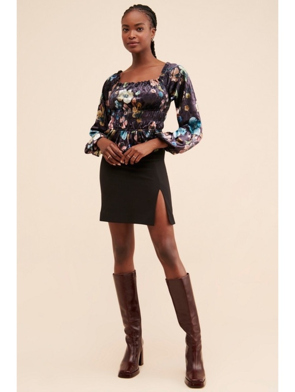 HUTCH Anthropologie NWT velvet long sleeve floral crop blouse NWT [COPY]